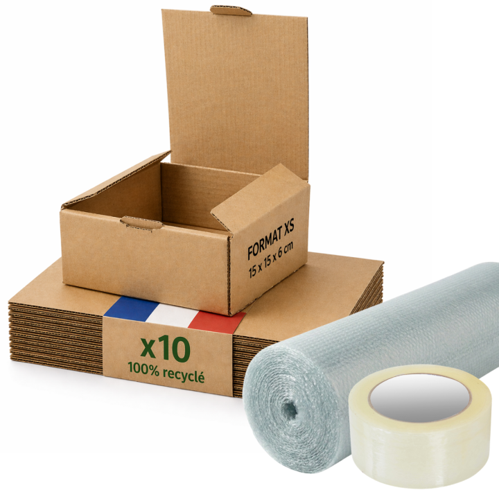 Kit boîte carton expédition + film à bulles + adhésif - Life Pack, livraison 48h
