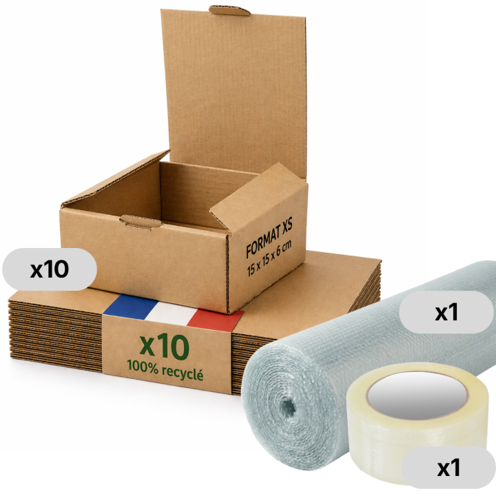 Kit boîte carton expédition + film à bulles + adhésif - Life Pack, livraison 48h