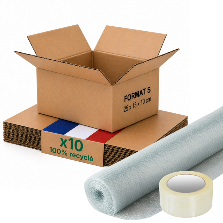 Kit caisse carton expédition + film à bulles + adhésif - Life Pack, livraison 48h