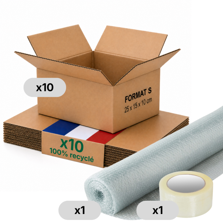 Kit caisse carton expédition + film à bulles + adhésif - Life Pack, livraison 48h