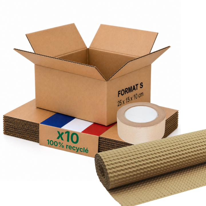 Kit caisse carton expédition 100% recyclable + papier + adhésif kraft - Life Pack