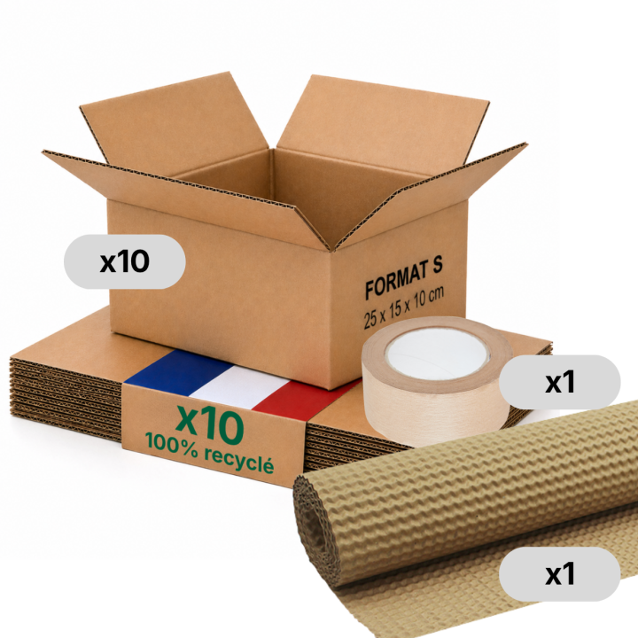Kit caisse carton expédition 100% recyclable + papier + adhésif kraft - Life Pack