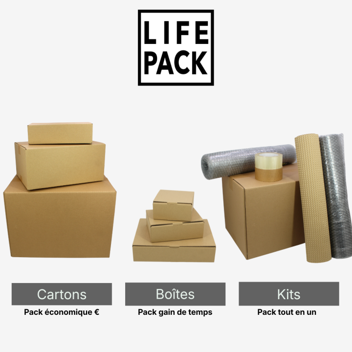 Kit caisse carton expédition 100% recyclable + papier + adhésif kraft - Life Pack