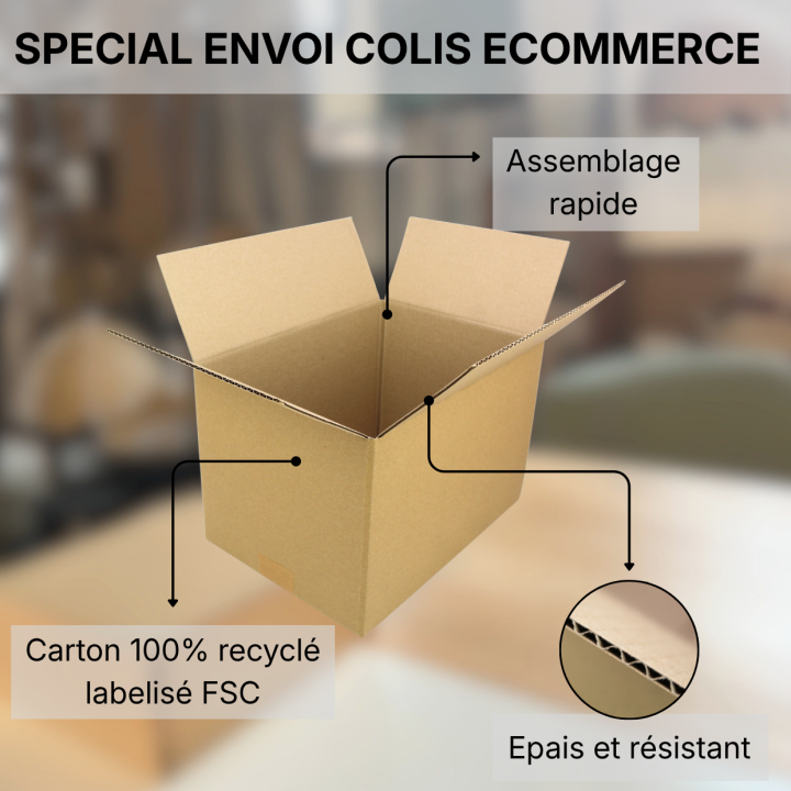 Kit caisse carton expédition 100% recyclable + papier + adhésif kraft - Life Pack