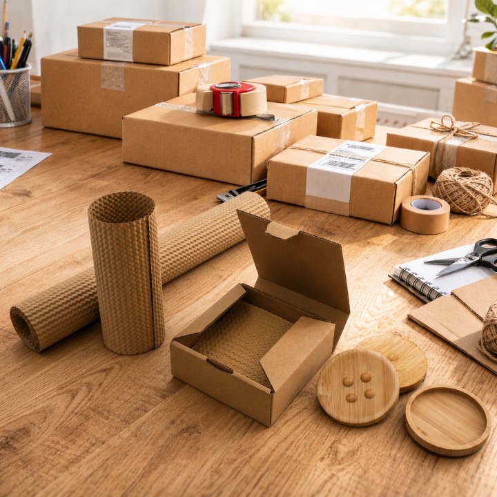 Kit boîte carton expédition 100% recyclable + papier + adhésif kraft - Life Pack