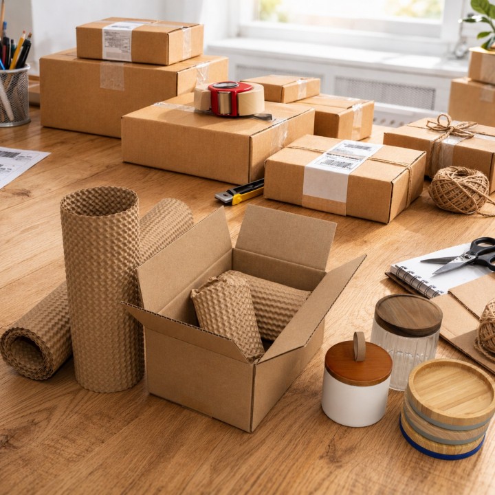 Kit caisse carton expédition 100% recyclable + papier + adhésif kraft - Life Pack