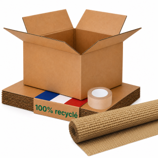 Kit caisse carton expédition 100% recyclable + papier + adhésif kraft - Life Pack