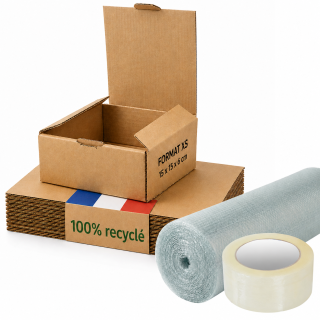 Kit boîte carton expédition + film à bulles + adhésif - Life Pack, livraison 48h